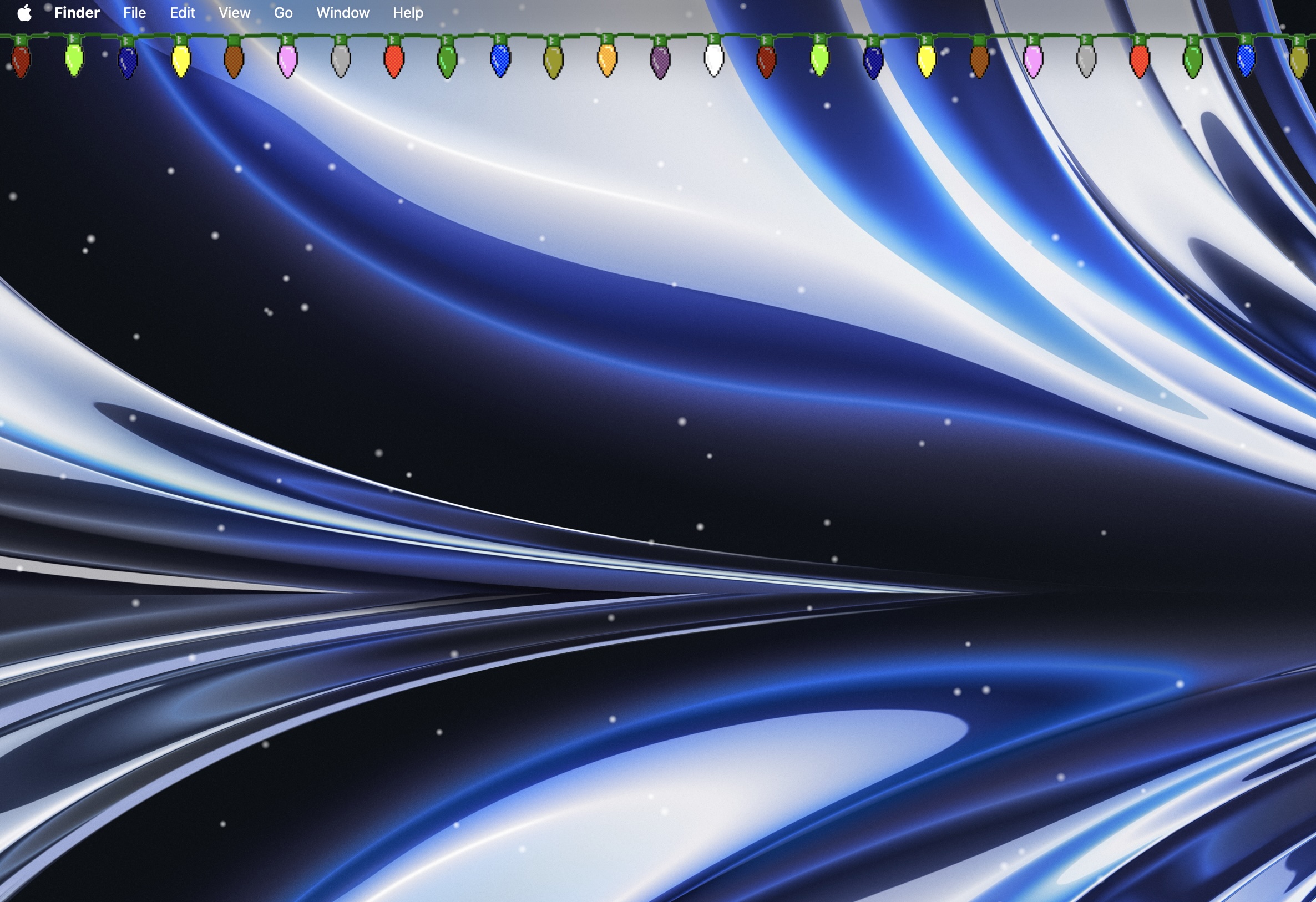Snowy screenshot showing holiday lights